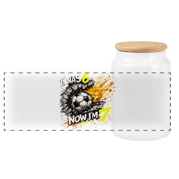 Fussball Geburtstag 6 7 Junge Soccer Meme Geschenk - Panorama Keksdose mit Holzdeckel - Weiß - Vorne