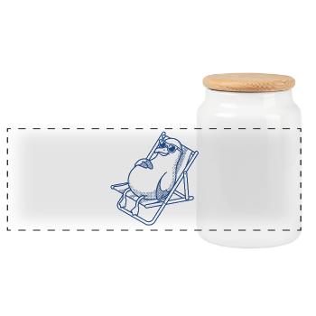 Penguin chills on bench - Panoramic Cookie Jar with Wooden Lid - white - Front