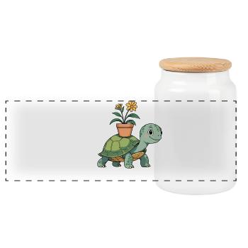 Little turtle with plant pot - Panoramic Cookie Jar with Wooden Lid - white - Front