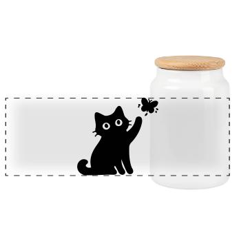 Chat drôle - Boîte à biscuits avec couvercle en bois - blanc - Devant