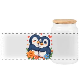 Duo amoureux des pingouins câlins - Boîte à biscuits avec couvercle en bois - blanc - Devant