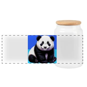 panda - Panoramic Cookie Jar with Wooden Lid - white - Front