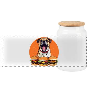 Happy Dog Burger Parade Funny Dog Motif - Panoramic Cookie Jar with Wooden Lid - white - Front