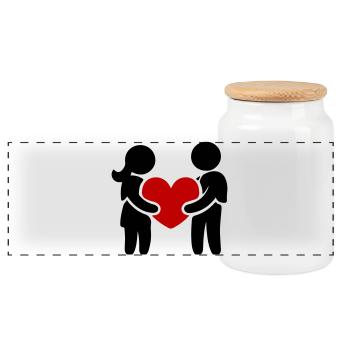 Couple In Love Heart - Panoramic Cookie Jar with Wooden Lid - white - Front