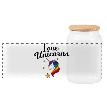 Regenbogen Einhorn Sternenzauber - Panorama Keksdose mit Holzdeckel - Weiß - Vorne