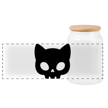 Silhouette de crâne de chat | Masque gothique mignon - Boîte à biscuits avec couvercle en bois - blanc - Devant