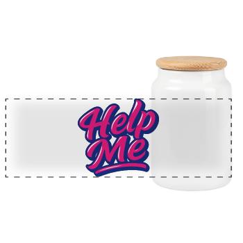 Help Me Neon Script - Panorama Keksdose mit Holzdeckel - Weiß - Vorne
