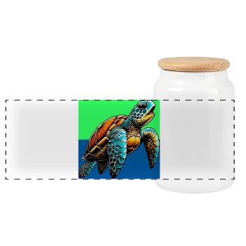 Schildkröte - Panorama Keksdose mit Holzdeckel - Weiß - Vorne
