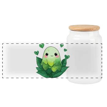 Petite créature feuillue dans des tons de vert - Boîte à biscuits avec couvercle en bois - blanc - Devant