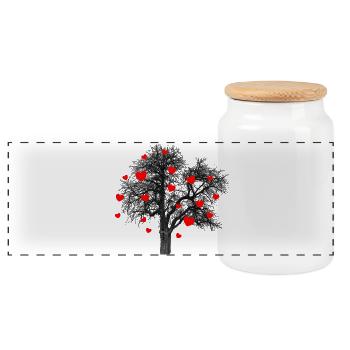 Red Hearts Tree with Hearts - Panoramic Cookie Jar with Wooden Lid - white - Front