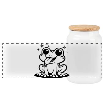 Toad Comic Frog - Panoramic Cookie Jar with Wooden Lid - white - Front