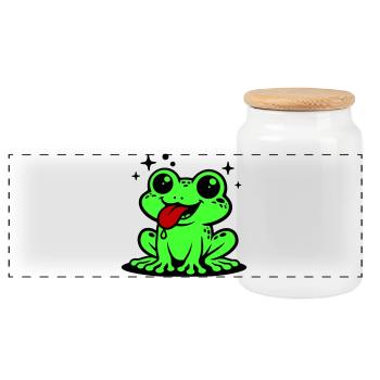 Kröte Comic Frosch - Panorama Keksdose mit Holzdeckel - Weiß - Vorne