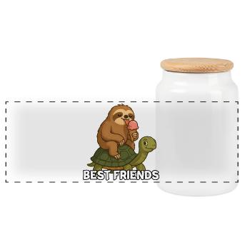 Best Friends Sloth Turtle - Panoramic Cookie Jar with Wooden Lid - white - Front