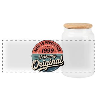 Birthday 1999 February 1999 born in February 1999 - Panoramic Cookie Jar with Wooden Lid - white - Front