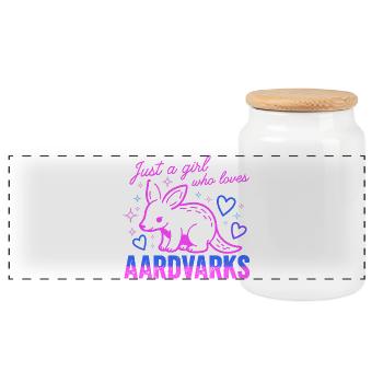 Just a Girl Loves Aardvarks Neon - Panorama Keksdose mit Holzdeckel - Weiß - Vorne