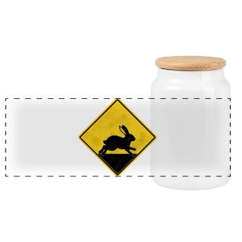 Lapin panneau de signalisation jaune - Boîte à biscuits avec couvercle en bois - blanc - Devant