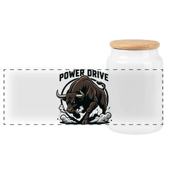 Power Drive Bull Charge Power - Panoramic Cookie Jar with Wooden Lid - white - Front
