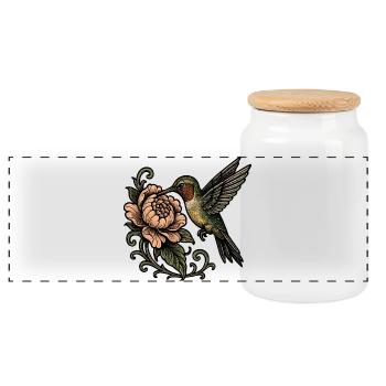 Kolibri mit Rose Vintage Tattoo - Panorama Keksdose mit Holzdeckel - Weiß - Vorne