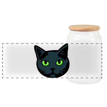 Graue Katze / Kater "Britisch Kurzhaar" - Panorama Keksdose mit Holzdeckel - Weiß - Vorne