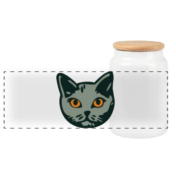 Cat / Male "British Shorthair" - Panoramic Cookie Jar with Wooden Lid - white - Front