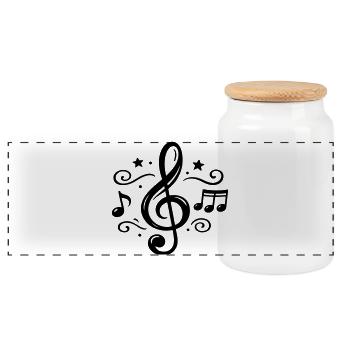 clef Musical notes - Panoramic Cookie Jar with Wooden Lid - white - Front