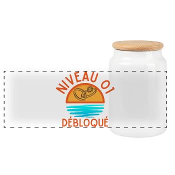 Level 01 Unlocked, a creative and joyful touch - Panoramic Cookie Jar with Wooden Lid - white - Front