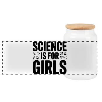 Science is For Girls - Panoramic Cookie Jar with Wooden Lid - white - Front