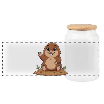 Cheerful Mole - Panoramic Cookie Jar with Wooden Lid - white - Front