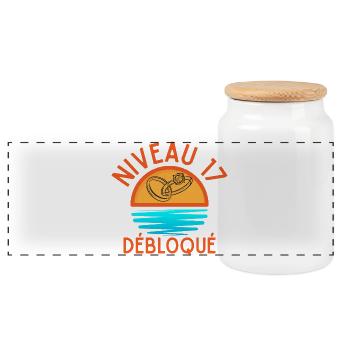 Level 17 Unlocked, a creative and joyful touch - Panoramic Cookie Jar with Wooden Lid - white - Front