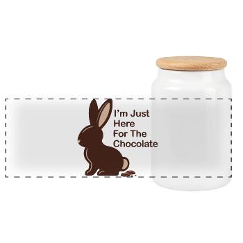 Just here for chocolate Schokoladen Osterhase - Panorama Keksdose mit Holzdeckel - Weiß - Vorne