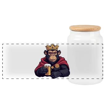 Monkey Beer King - Panoramic Cookie Jar with Wooden Lid - white - Front