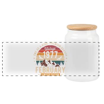 Février 1977 Anniversaire Vintage Février 1977 - Boîte à biscuits avec couvercle en bois - blanc - Devant