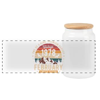 Février 1978 Anniversaire Vintage Février 1978 - Boîte à biscuits avec couvercle en bois - blanc - Devant