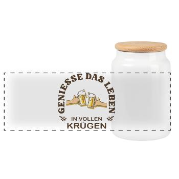 Enjoy Life – Cheers Beer Mug Saying - Panoramic Cookie Jar with Wooden Lid - white - Front