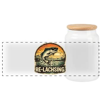 Angeln Geschenk Mann Angler Papa Re Lachs - Panorama Keksdose mit Holzdeckel - Weiß - Vorne