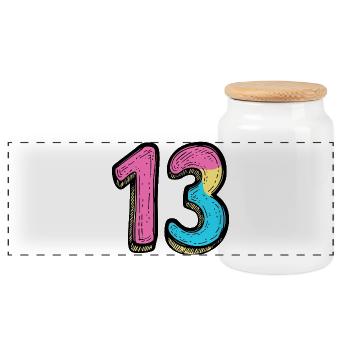 13 Number Colorful - Panoramic Cookie Jar with Wooden Lid - white - Front