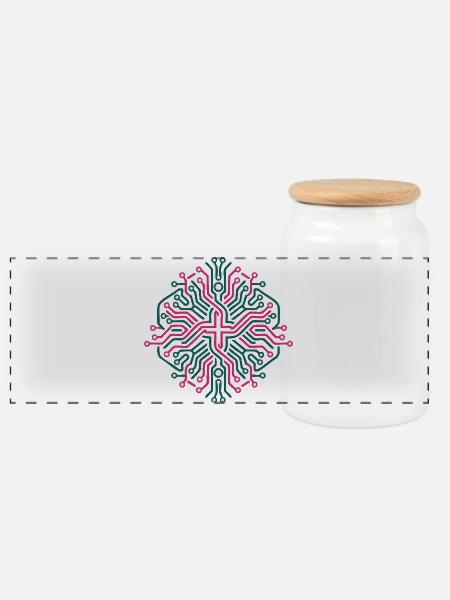 Pink and Blue Symmetric Neural Network - Panoramic Cookie Jar with Wooden Lid - white