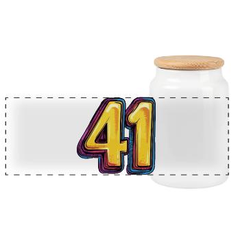 41 Number Colorful - Panoramic Cookie Jar with Wooden Lid - white - Front