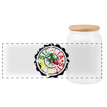 Trinacria, Sicily - Panoramic Cookie Jar with Wooden Lid - white - Front