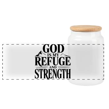 Dieu est mon refuge et ma force - Boîte à biscuits avec couvercle en bois - blanc - Devant