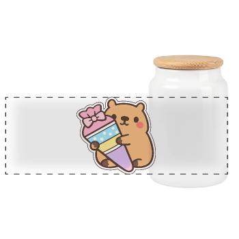 Capybara School Child – 1st Grade - Panoramic Cookie Jar with Wooden Lid - white - Front