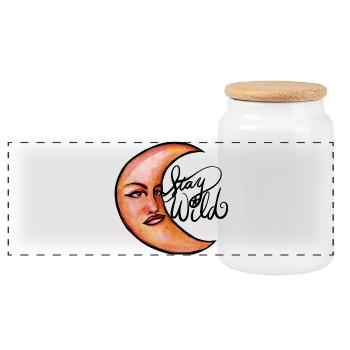 Moonlit Crescent Portrait Watercolor - Panoramic Cookie Jar with Wooden Lid - white - Front