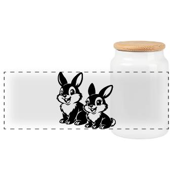 Style Ligne des Deux Lapins - Boîte à biscuits avec couvercle en bois - blanc - Devant