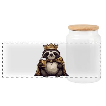 Sloth Beer King - Panoramic Cookie Jar with Wooden Lid - white - Front