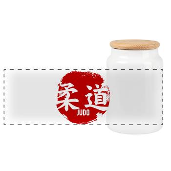 Judo 柔道 Kreis-Kanji Japanische Kampfkunst - Panorama Keksdose mit Holzdeckel - Weiß - Vorne