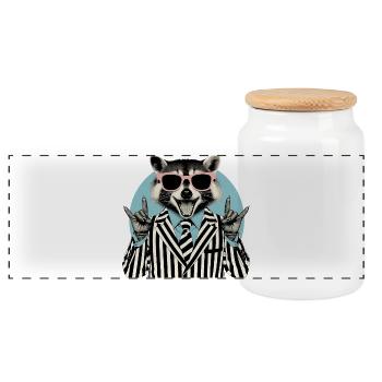 Rocking raccoon in striped suit - Panoramic Cookie Jar with Wooden Lid - white - Front