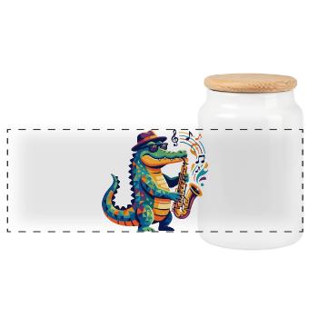 Motif Jazz Saxophone Crocodile Musicien Crocodile Enfants - Boîte à biscuits avec couvercle en bois - blanc - Devant