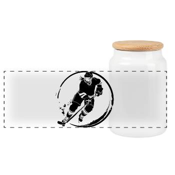 Hockey Player Silhouette - Panoramic Cookie Jar with Wooden Lid - white - Front