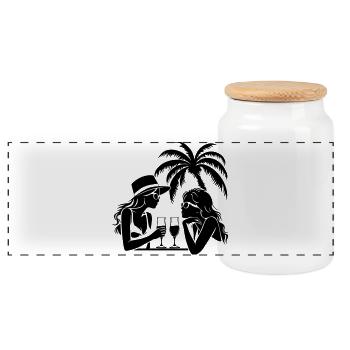 Girls Holiday Palm Trees - Panoramic Cookie Jar with Wooden Lid - white - Front