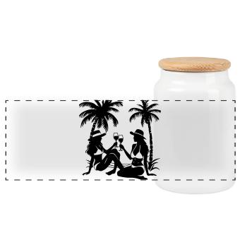 Girls Holiday Palm Trees - Panoramic Cookie Jar with Wooden Lid - white - Front